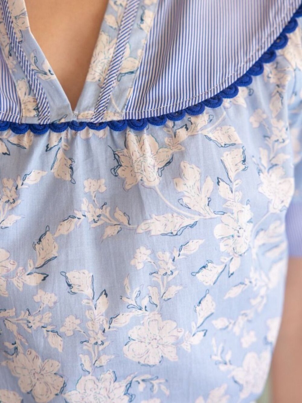 voy floral print smocked top - blue - Picture 5 of 9